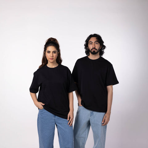 Unisex Oversized Round Neck T-Shirt  - Black