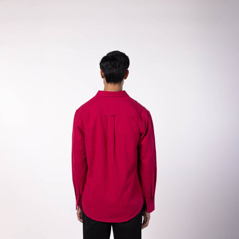 Men's Regular Collar Cotton Melange Shirt - Maroon