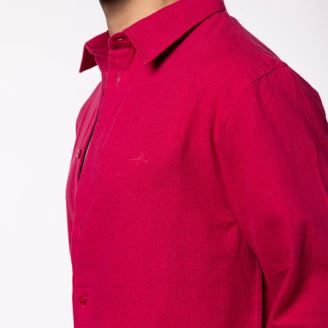 Men's Regular Collar Cotton Melange Shirt - Maroon