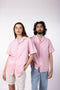 Unisex Half Sleeves Notch Collar Shirt- Powder Pink