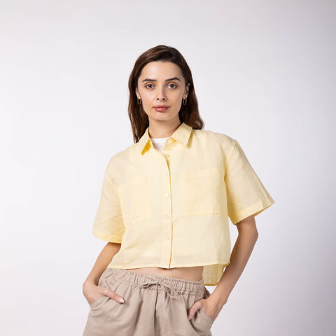 Women's Oversized Crop Shirt - Butter Yellow