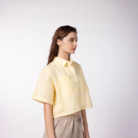 Women's Oversized Crop Shirt - Butter Yellow
