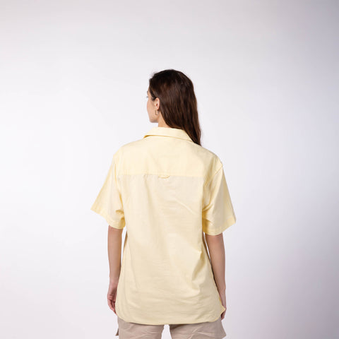 Unisex Half Sleeves Notch Collar Shirt- Butter Yellow