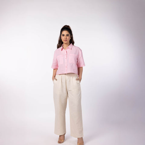 Women's Oversized Crop Shirt - Powder Pink