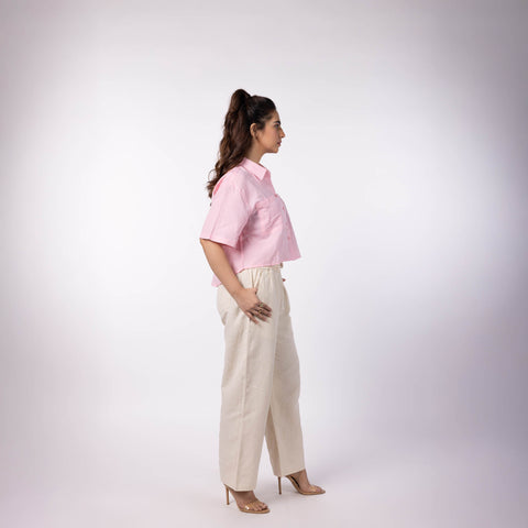 Women's Oversized Crop Shirt - Powder Pink