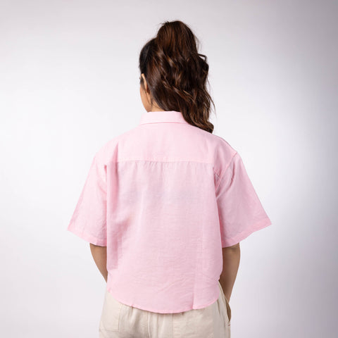 Women's Oversized Crop Shirt - Powder Pink