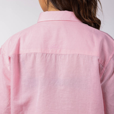 Women's Oversized Crop Shirt - Powder Pink