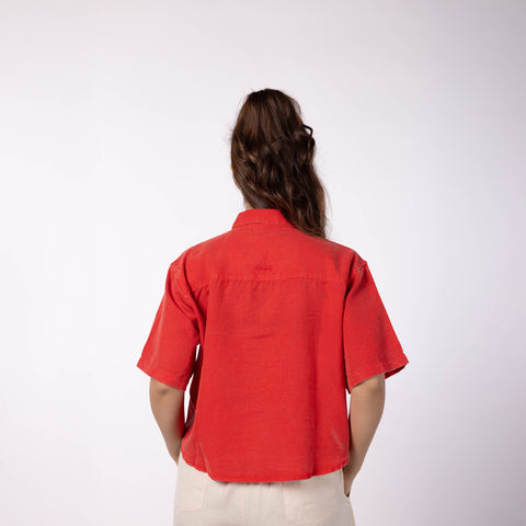 Women's Oversized Crop Shirt - Red