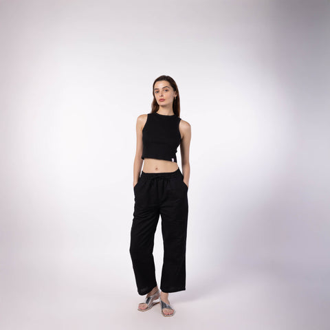 Women's Ribbed Crop Top - Black