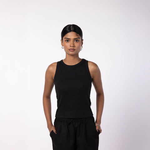 Women Ribbed Tank Top - Black