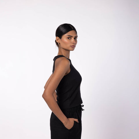 Women Ribbed Tank Top - Black