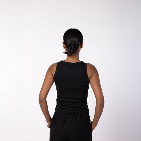 Women Ribbed Tank Top - Black