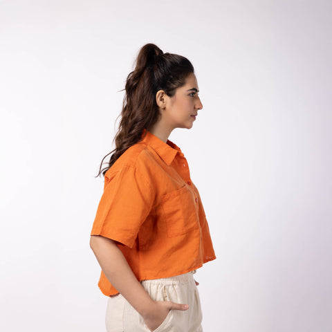Women's Oversized Crop Shirt - Pumpkin