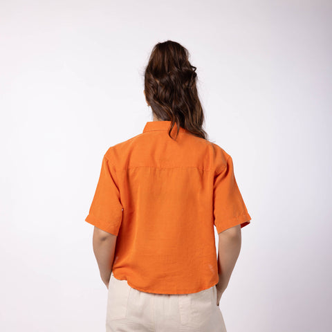 Women's Oversized Crop Shirt - Pumpkin
