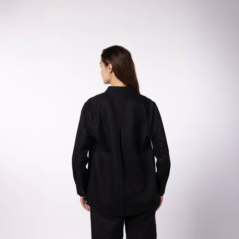Women's Linen Classic Collar Shirt - Black