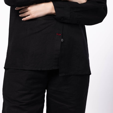 Women's Linen Classic Collar Shirt - Black