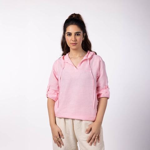 Women's Hooded Shirt - Powder Pink