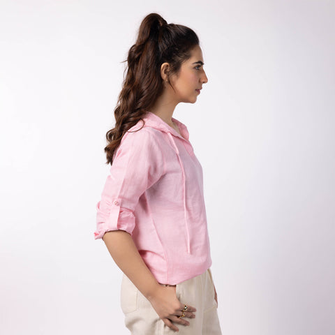 Women's Hooded Shirt - Powder Pink