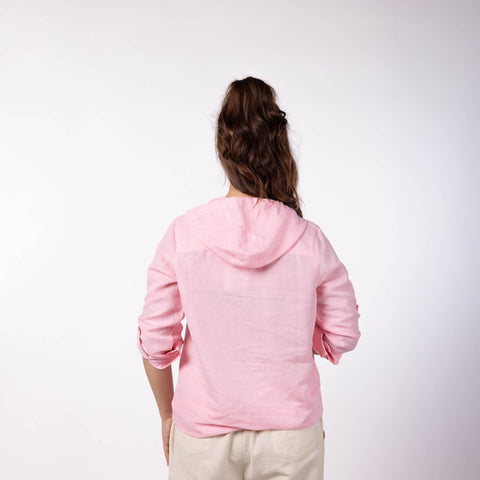 Women's Hooded Shirt - Powder Pink