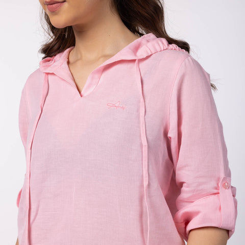 Women's Hooded Shirt - Powder Pink