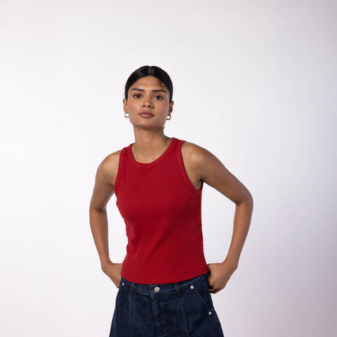 Women Ribbed Tank Top- Red