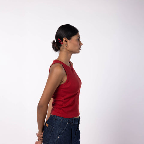 Women Ribbed Tank Top- Red