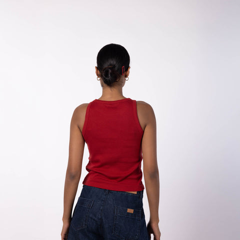 Women Ribbed Tank Top- Red