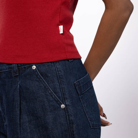 Women Ribbed Tank Top- Red