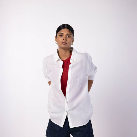 Women's Linen Classic Collar Shirt - White