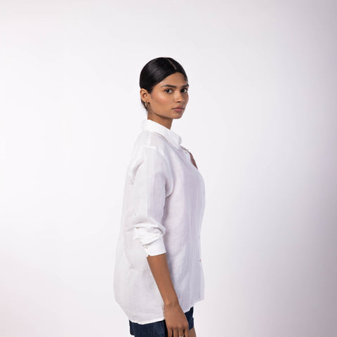 Women's Linen Classic Collar Shirt - White
