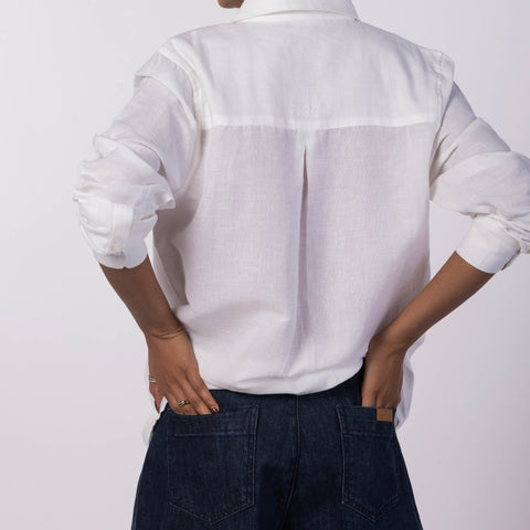Women's Linen Classic Collar Shirt - White