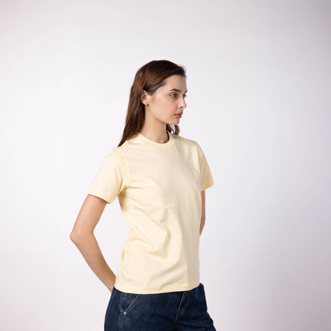 Women's Round Neck Gold Finish T-Shirt - Butter Yellow