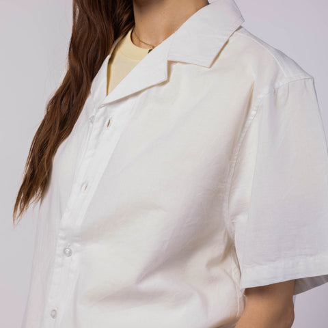 Unisex Half Sleeves Notch Collar Shirt- White