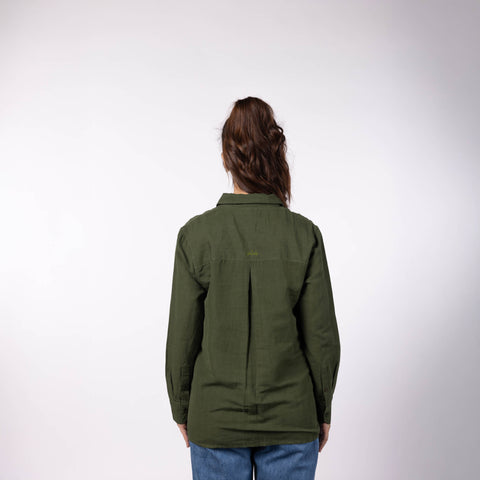 Women's Linen Classic Collar Shirt - Olive