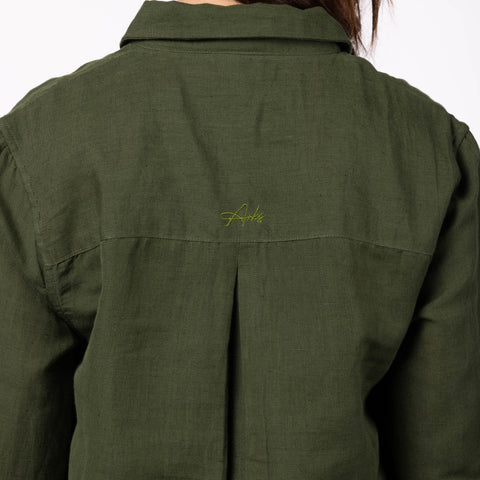 Women's Linen Classic Collar Shirt - Olive