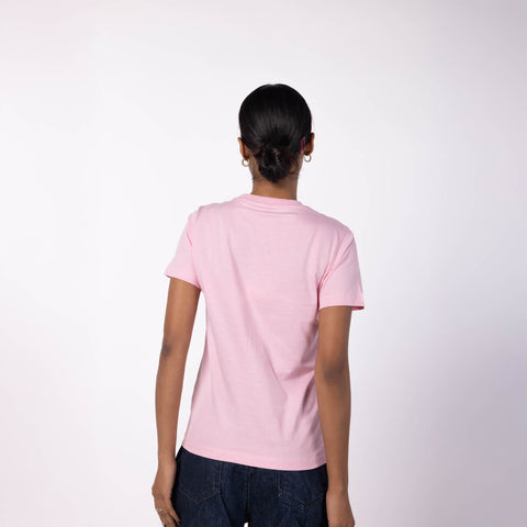 Women's Round Neck Gold Finish T-Shirt - Powder Pink