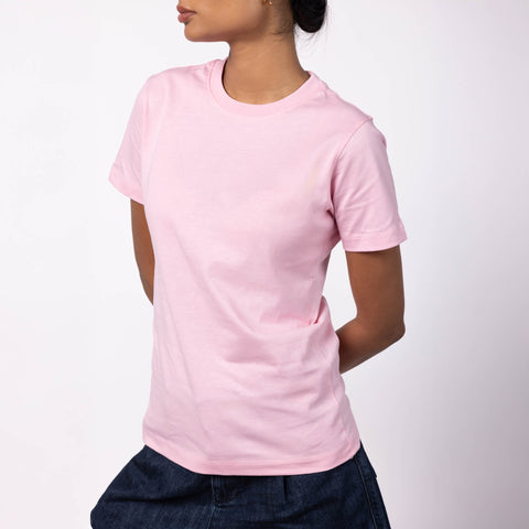 Women's Round Neck Gold Finish T-Shirt - Powder Pink
