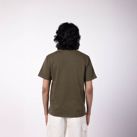 Men's French Terry Printed Round Neck T-Shirt - Olive