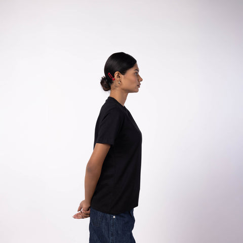 Women's Round Neck Gold Finish T-Shirt -  Black