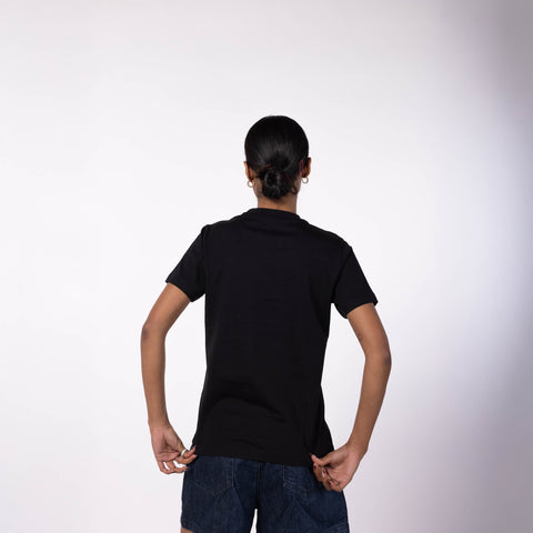 Women's Round Neck Gold Finish T-Shirt -  Black