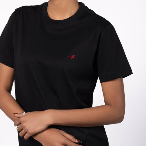 Women's Round Neck Gold Finish T-Shirt -  Black