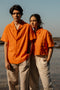 Unisex Half Sleeves Notch Collar Shirt- Pumpkin