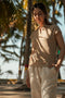 Women's Flat Knit Sleeveless Polo T-Shirt - Beige