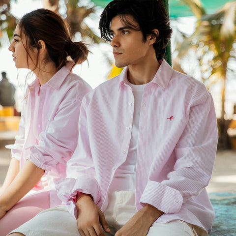 Cotton Oxford Stripe Shirt - Pink