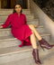 Women's Cotton Melange Dress Shirt - Maroon