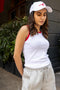 Women Ribbed Tank Top - White with Red Binding