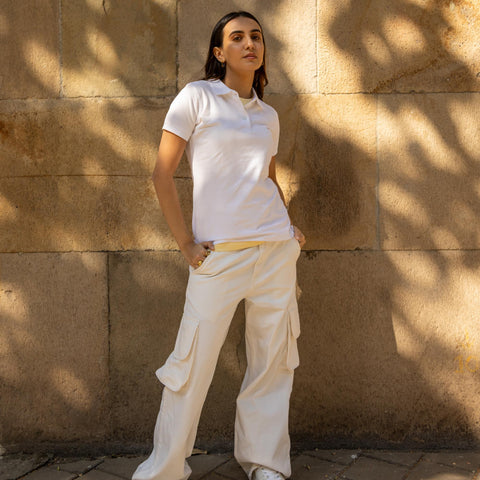 Women's Pique Polo - White