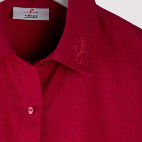 Women's Cotton Melange Dress Shirt - Maroon