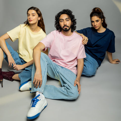 Unisex Oversized Round Neck T-Shirt  - Powder Pink