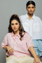 Women's Oversized Crop Shirt - Powder Pink